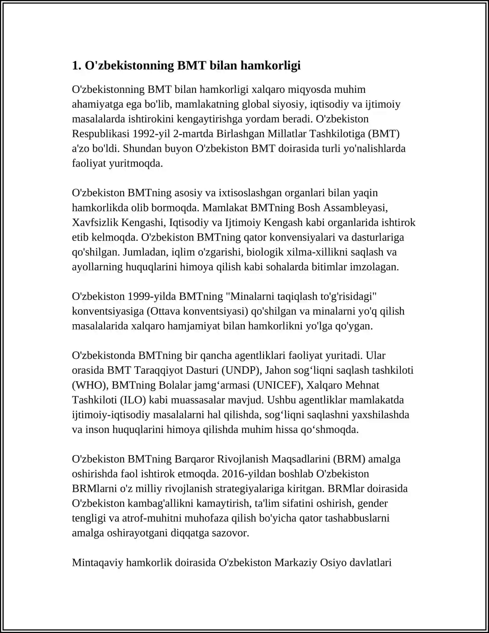 O'zbekistonning Xalqaro Tashkilotlar va Xorijiy Mamlakatlar bilan Iqtisodiy-siyosiy Aloqalari 4