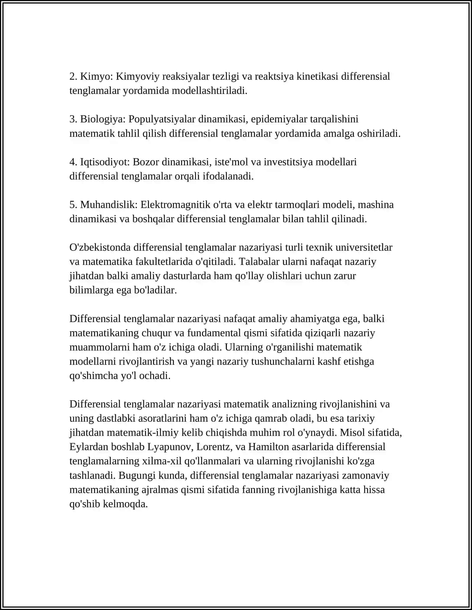 STRUKTURAVIY SXEMA YORDAMIDA O'LCHASH QURILMASI YOKI TIZIMNING DEFFERENSIAL TENGLAMASINI UZATISH FUNKSIYALARINI TOPISH 4