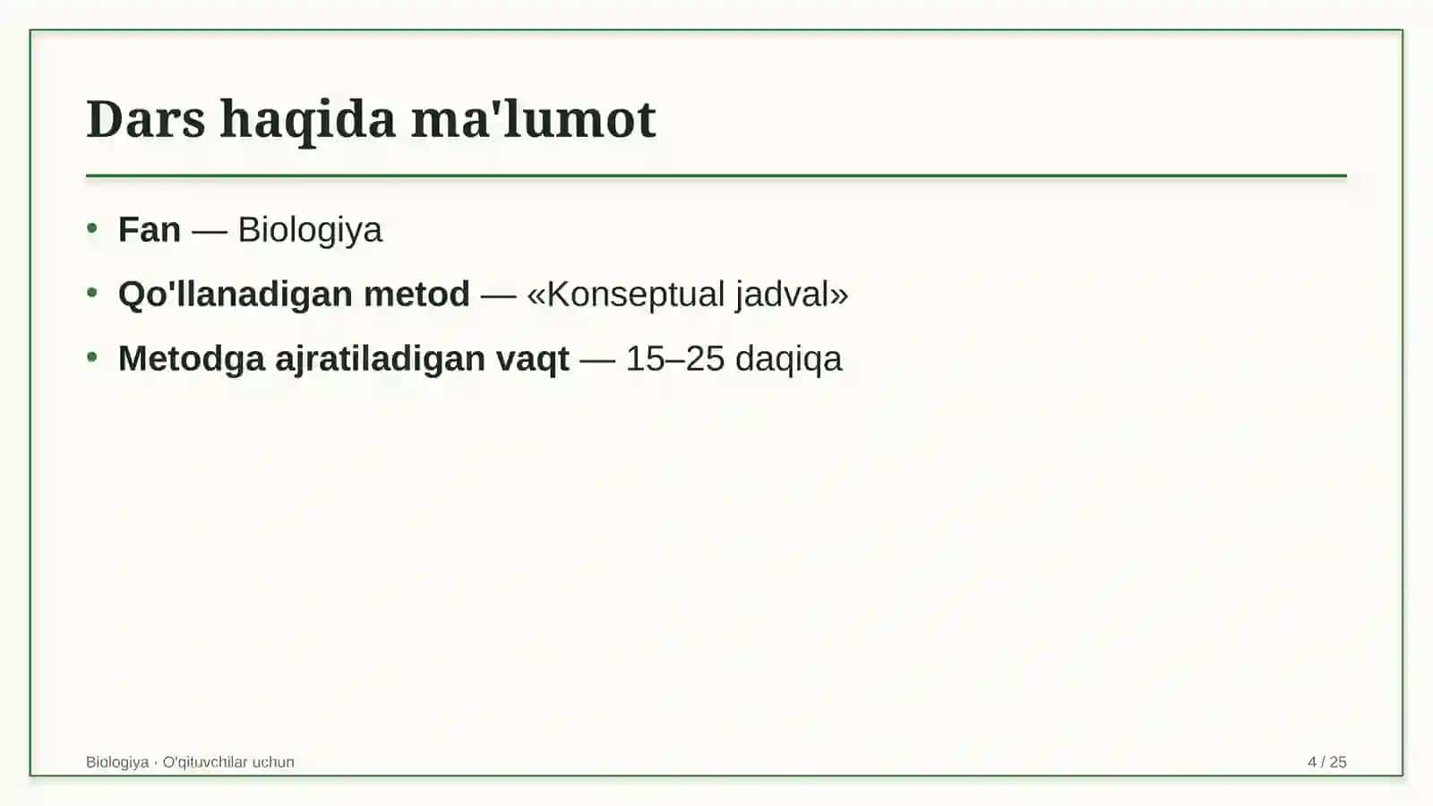 biologiya darslarida konseptual jadval metodidan foydalanish 8971 4