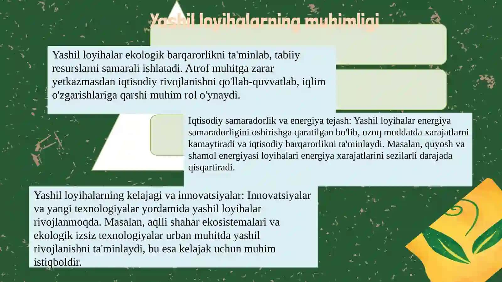 Yashil loyihalarni investitsiyalash yo'nalishlari 4