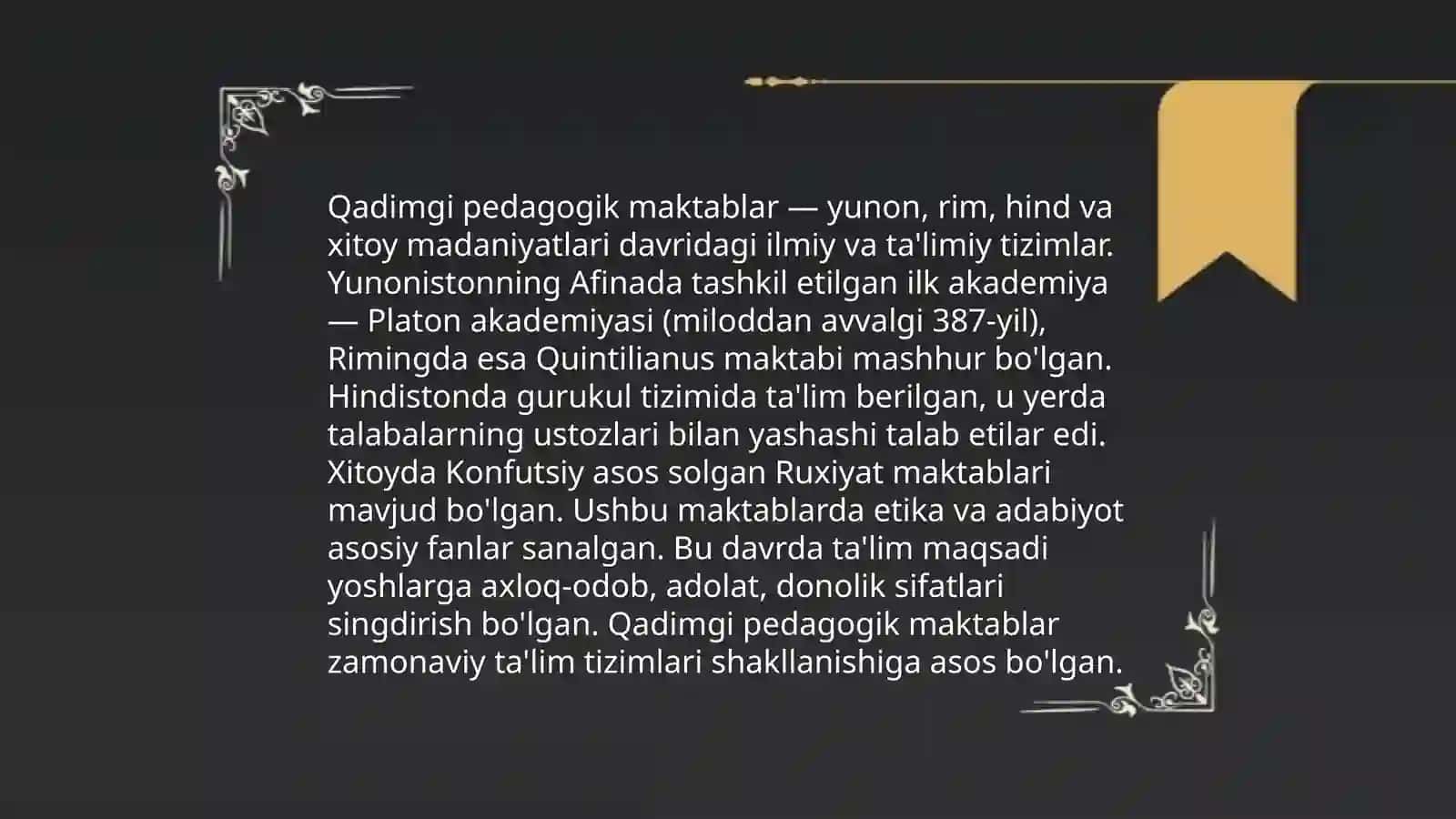 Pedagogik fikrlar va maktablar tarixida o'qituvchi mahorati masalalari 4