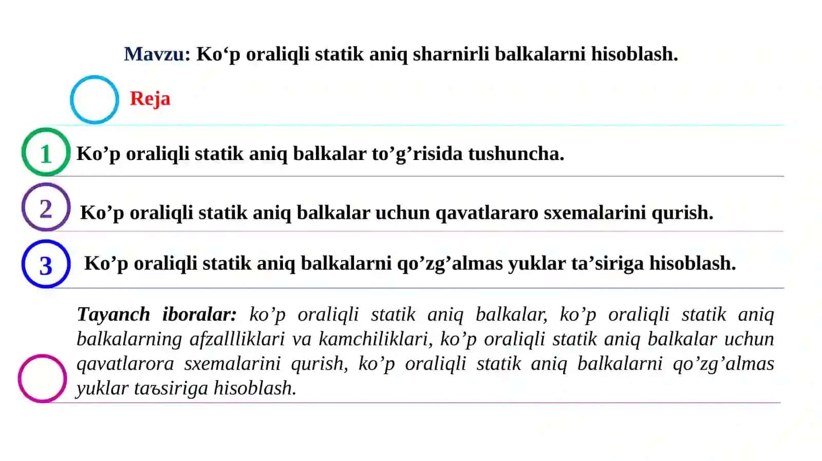 Mavzu.Koʻporaliqlistatikaniqsharnirlibalkalarniharakatlanuvchi yuklar ta’siriga hisoblash 4