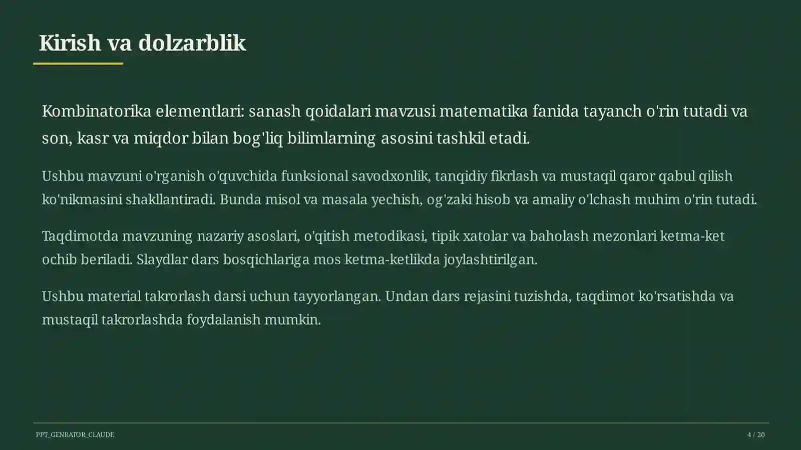 Kombinatorika elementlari: sanash qoidalari (6-sinf) 2