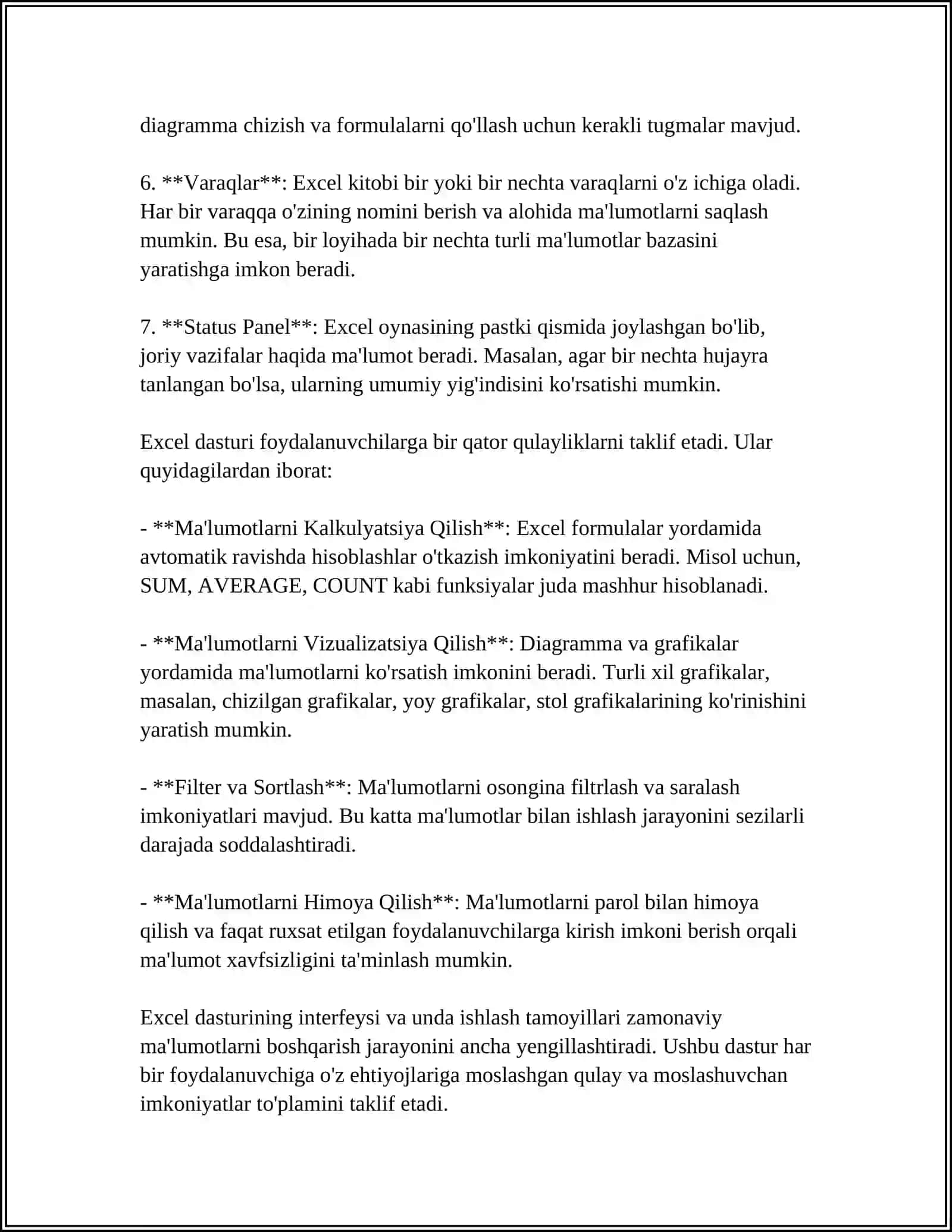 EXEL DASTURI, WORD DASTURI VA AXBOROT KOMUNIKATSIYA TEXNOLOGIYALARIGA KIRISH 4