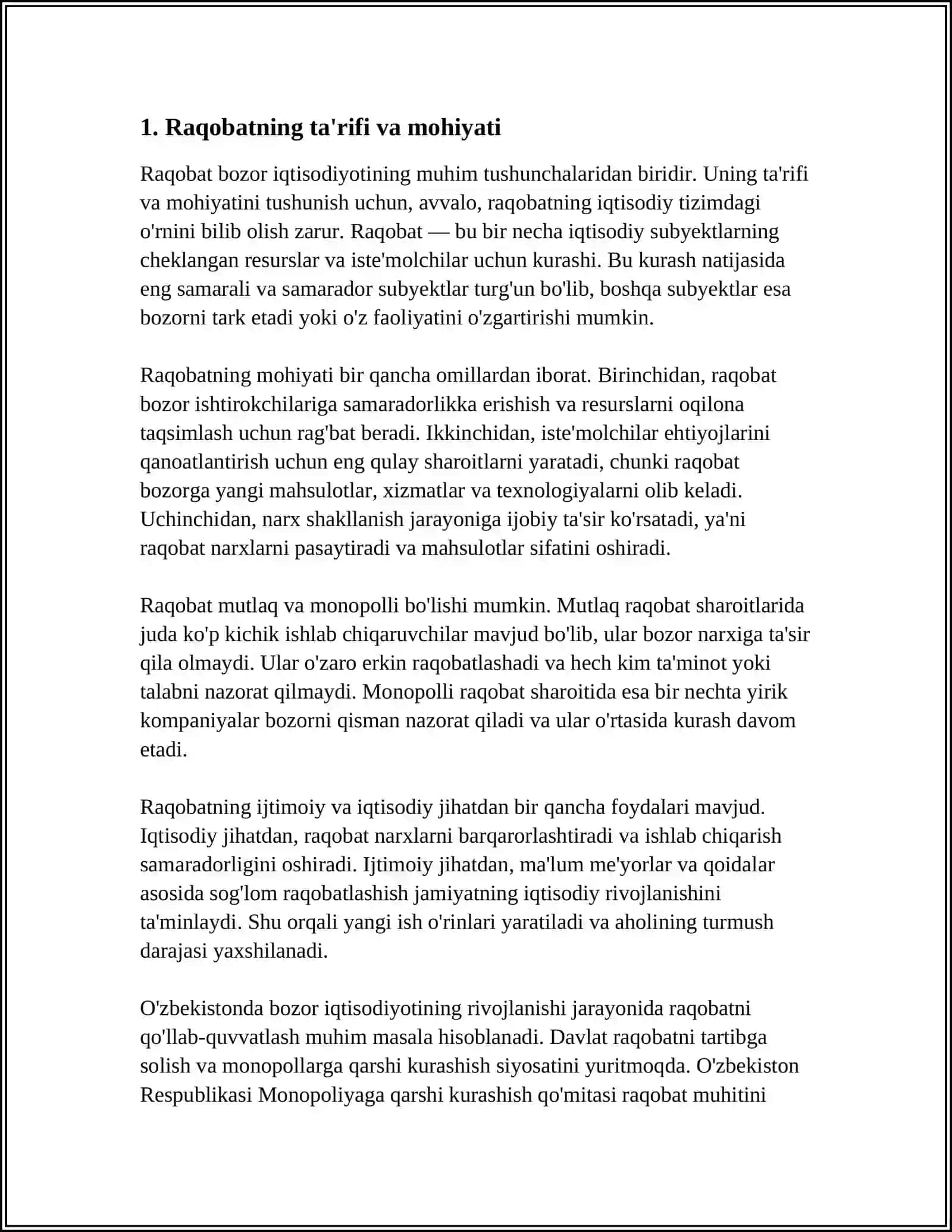 RAQOBATNING MOHIYATI VA OBYEKTIV ASOSLARI.RAQOBATNING TURLARI: TARMOQ ICHIDAGI VA TARMOQLARARO RAQOBAT 4
