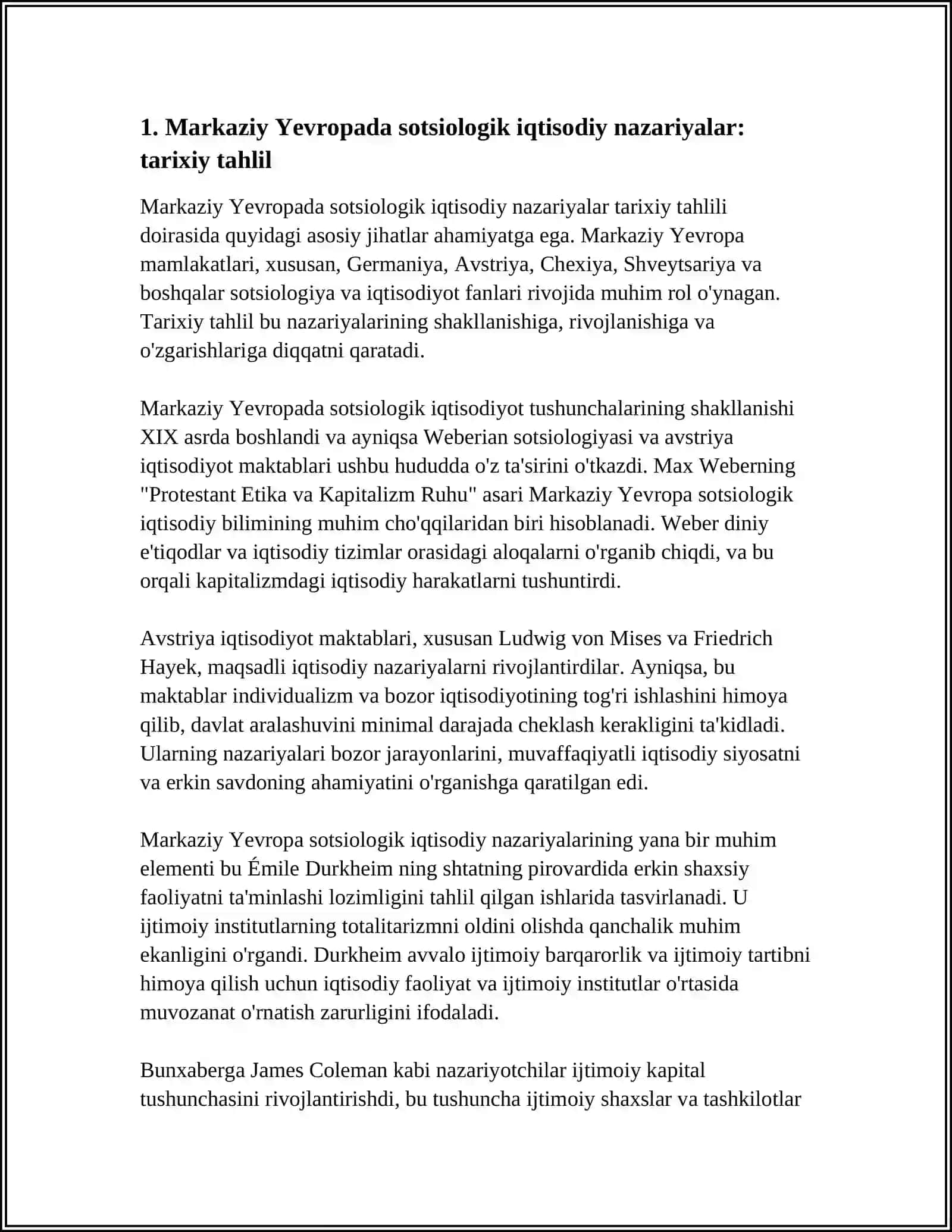 SOTSIOLOGIK IQTISODIYOT TO'G'RISIDAGI FIKRLAR. MARKAZIY YEVROPA TA'MINOTI 4