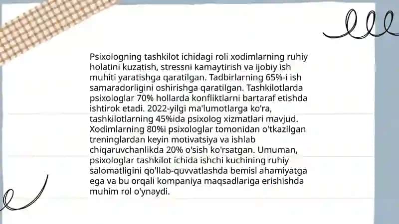 Tashkiliy masalada psixologning vazifalari 4