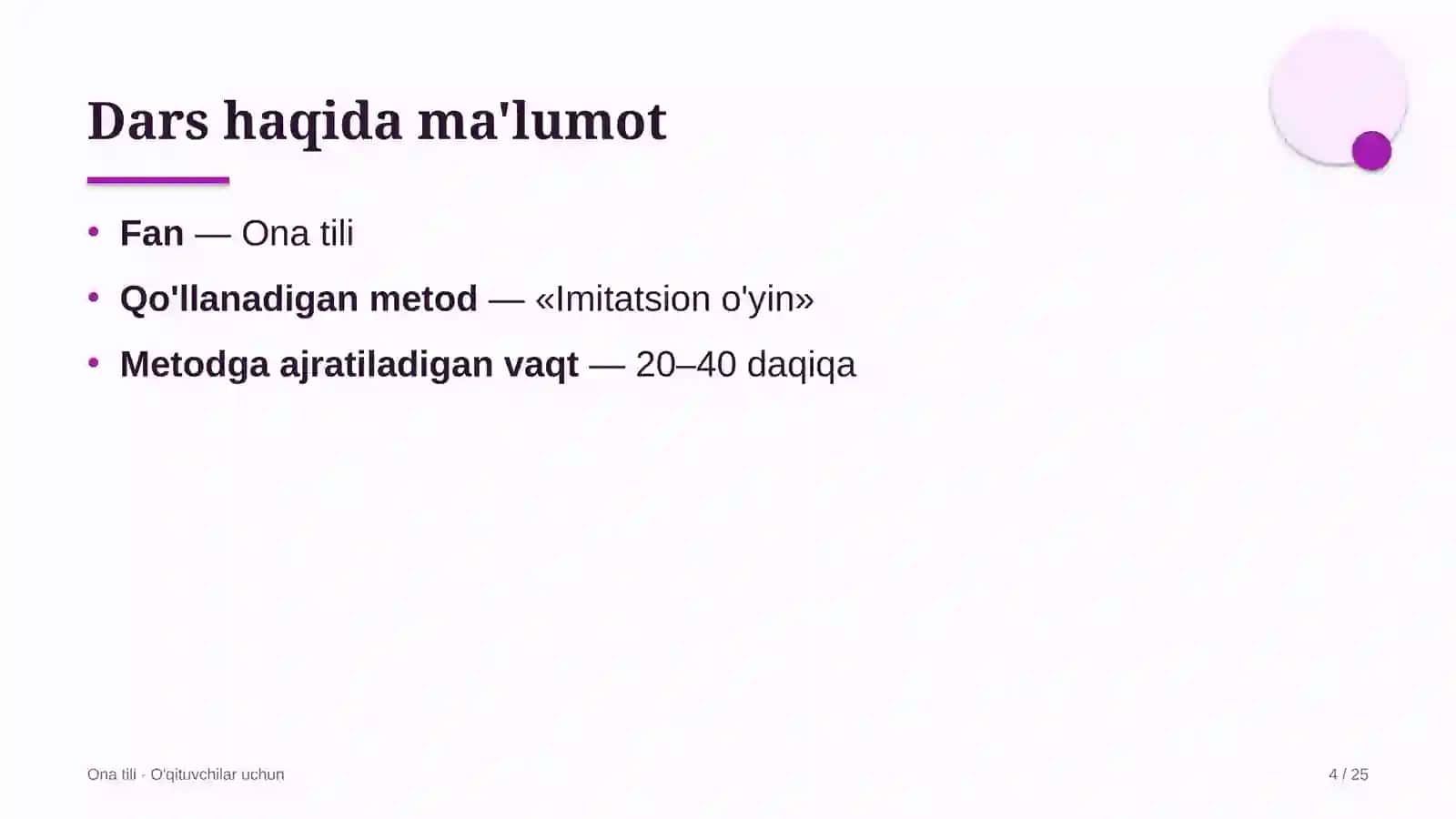 ona tili darslarida imitatsion o'yin metodidan foydalanish 3442 4