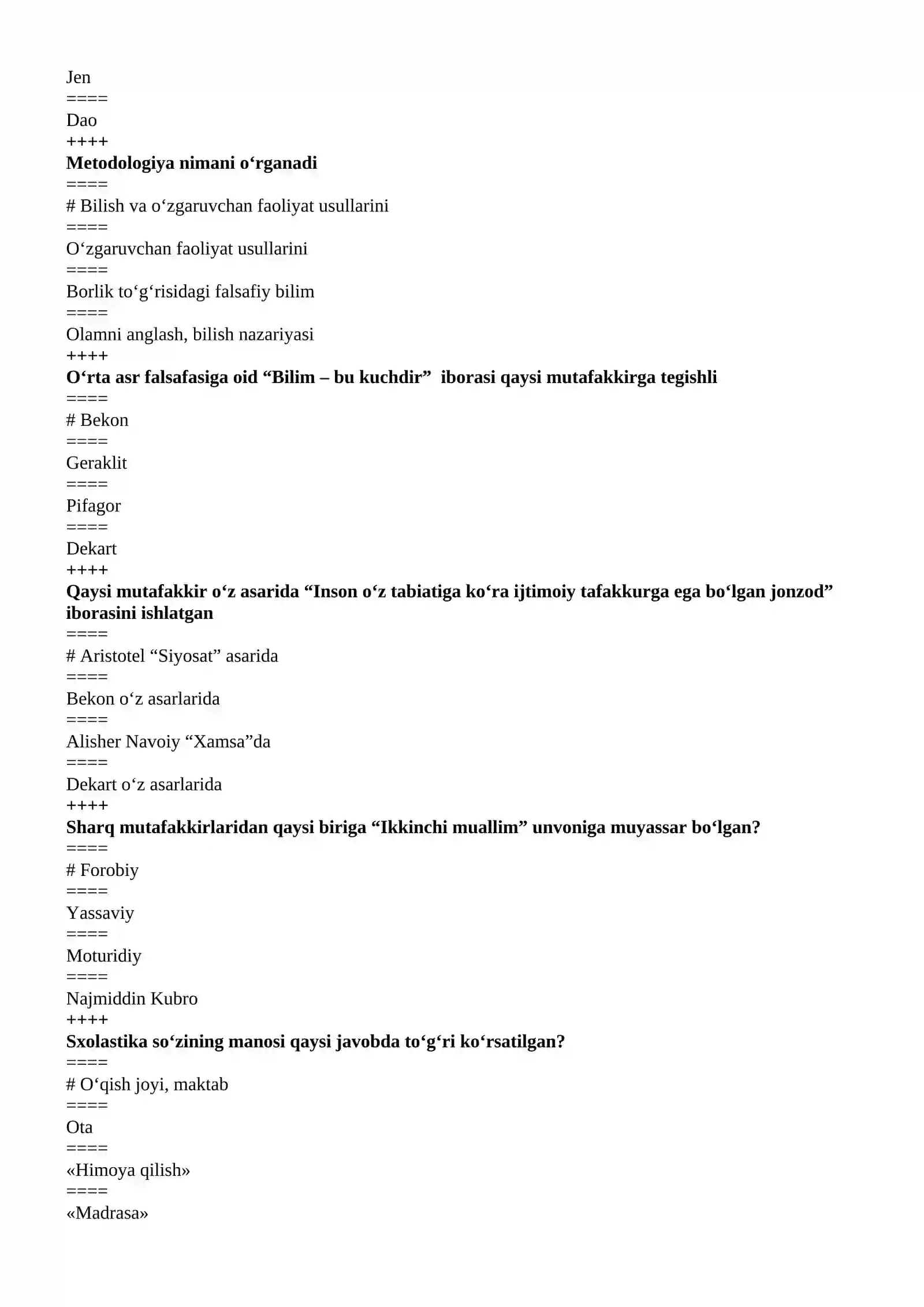 FALSAFADAN TEST SAVOLLARI 4