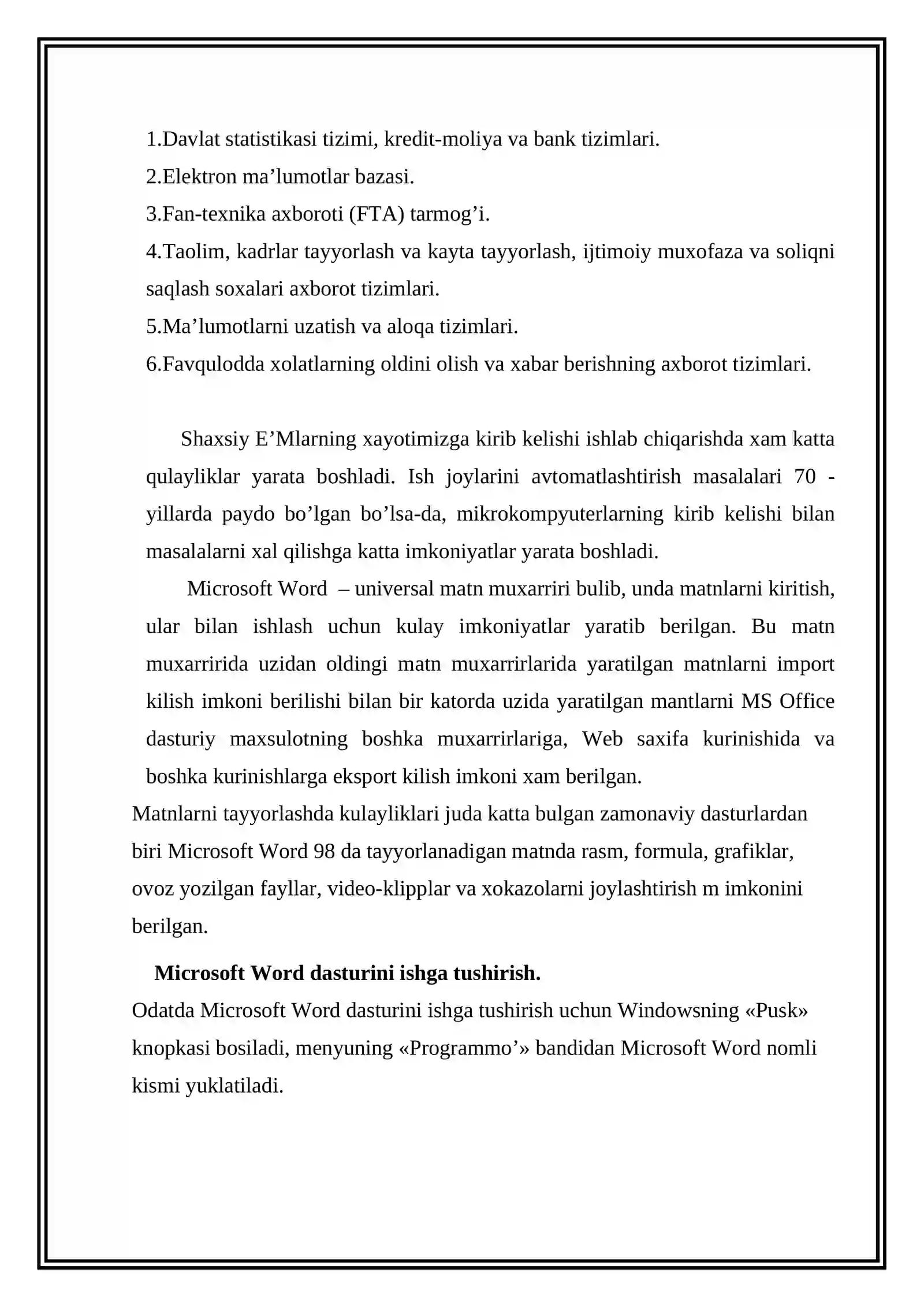 Microsoft Word 2003 dasturi imkoniyatlari 4