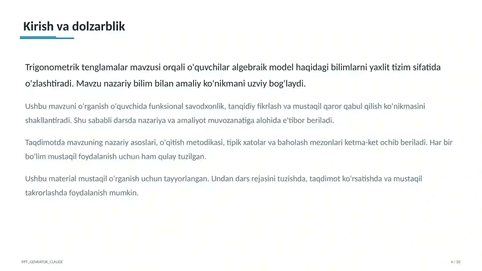 Trigonometrik tenglamalar (10-sinf) 4