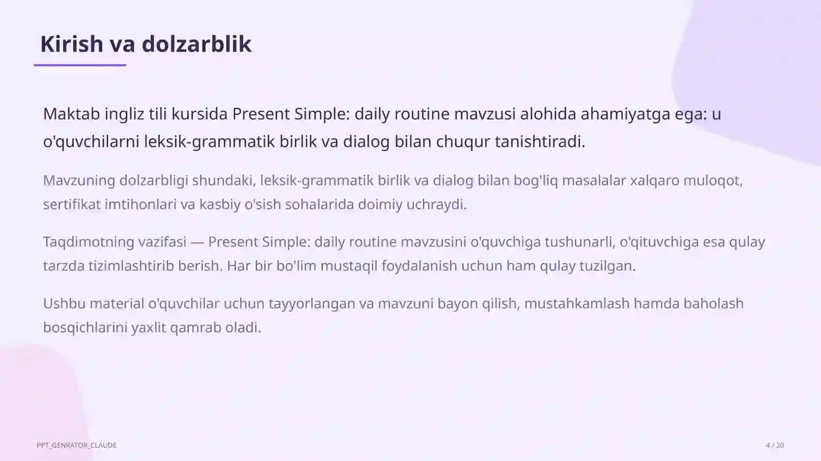 Present Simple: daily routine (3-sinf) 3