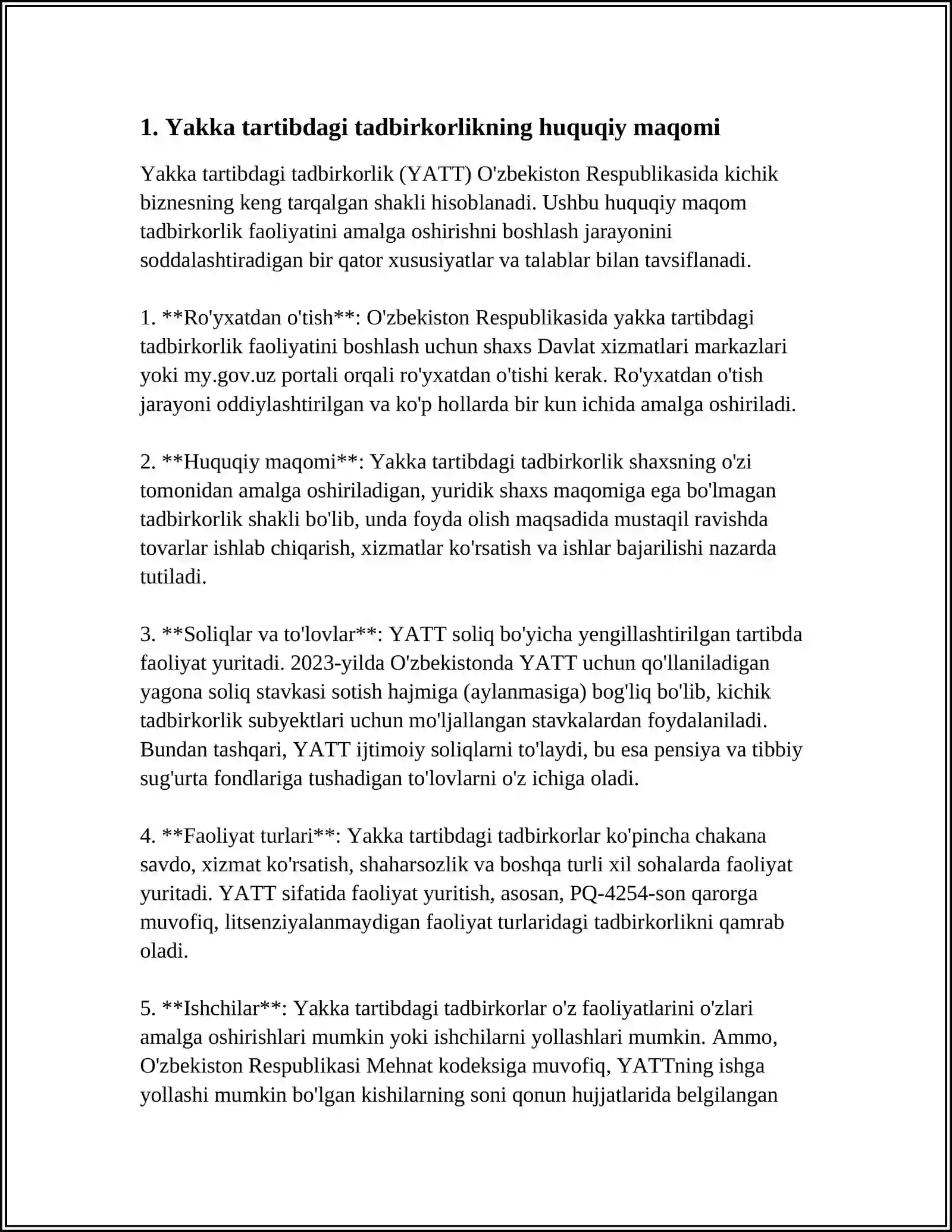 Yakka tartibdagi tadbirkorlarning daromadlariga soliq solishning o'ziga xos xususiyatları 4