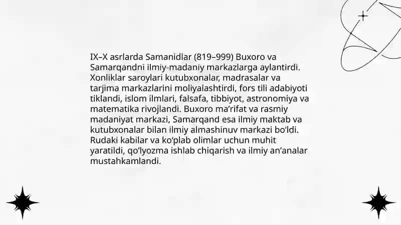 IX-XII asrlarda mamlakatimiz hududida roʻy bergan madaniy uygʻonish (Renesans) 4