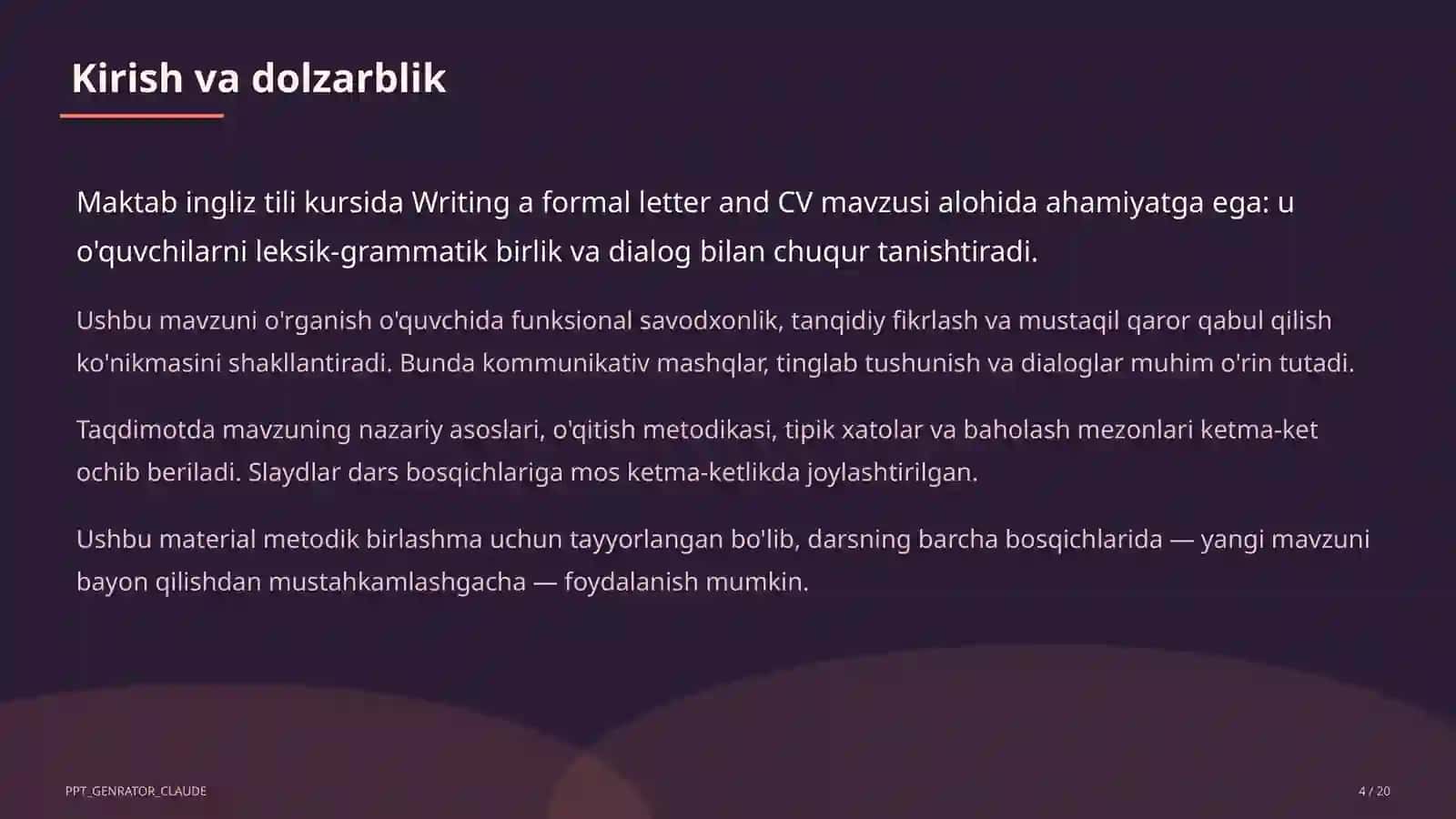 Writing a formal letter and CV (10-sinf) 4