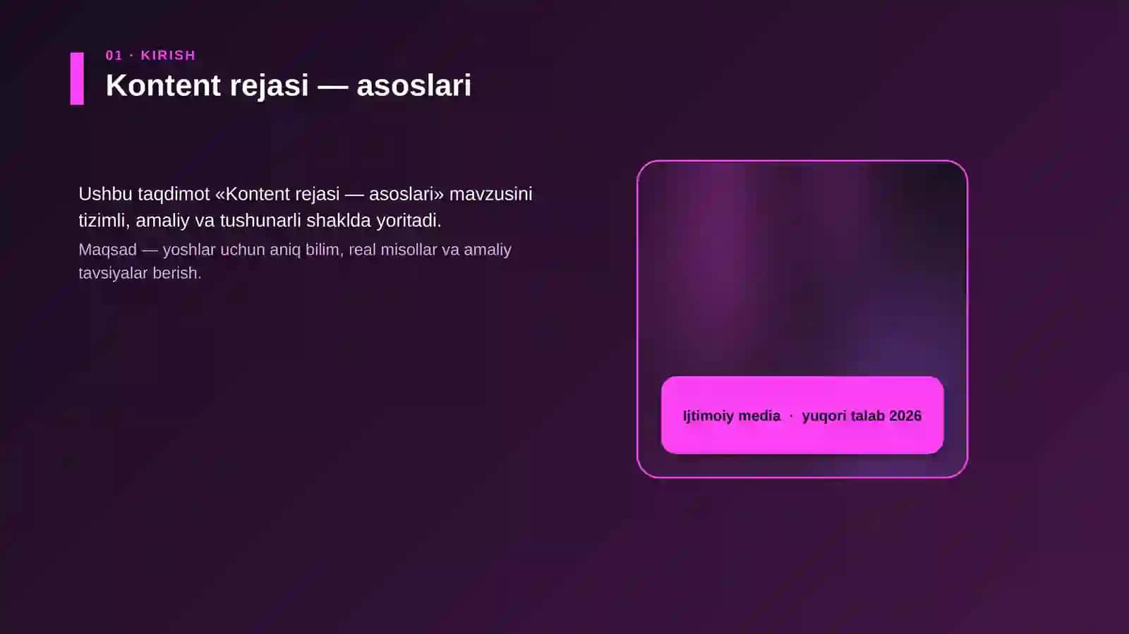 Kontent rejasi — asoslari 2