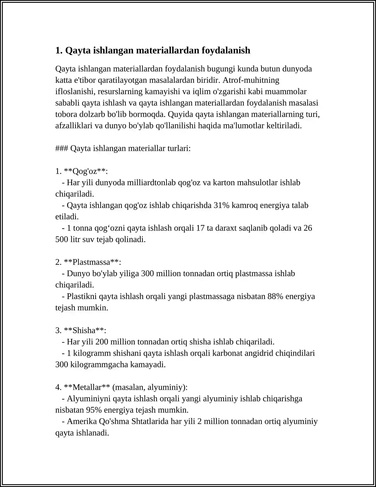 Qayta ishlangan materiallardan foydalanish 4
