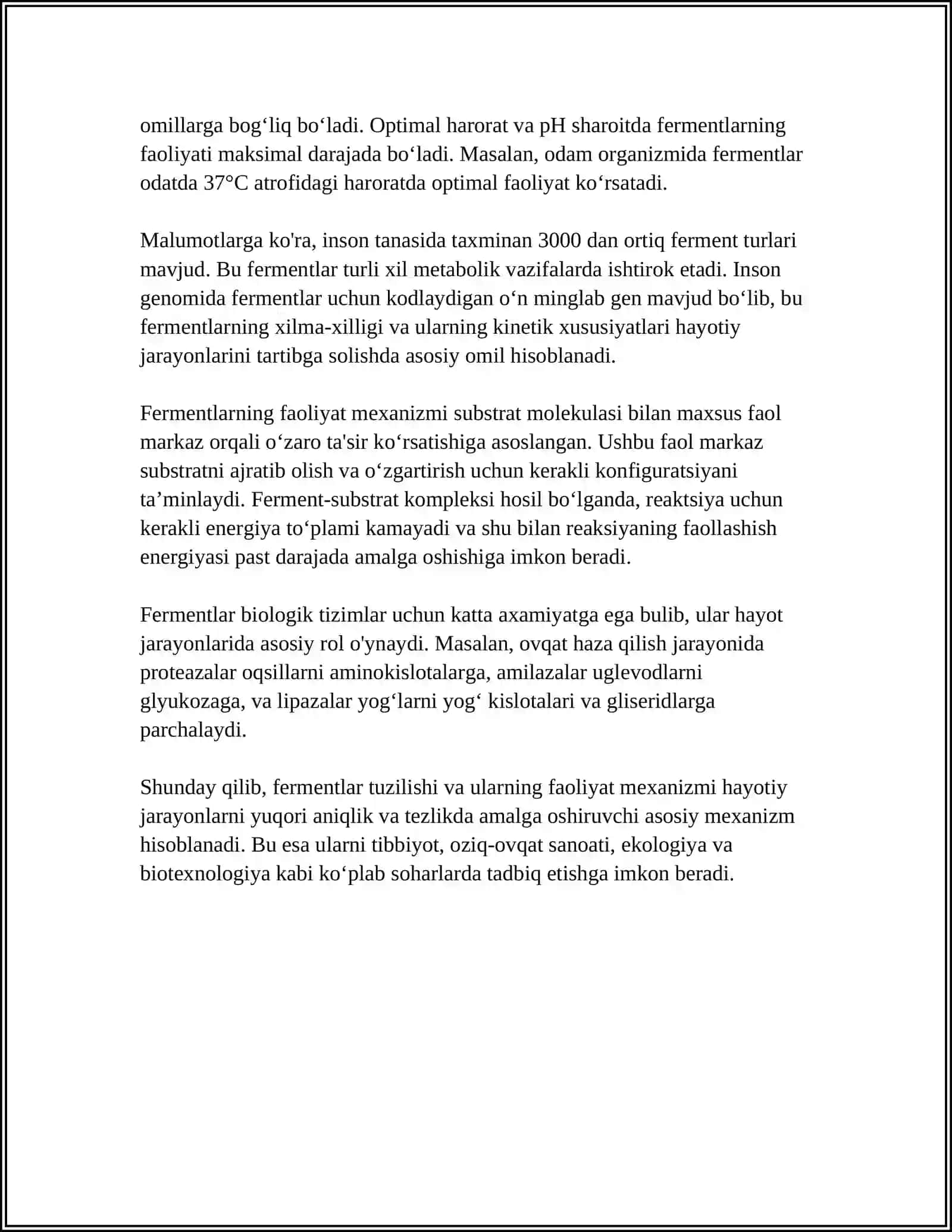 FERMENTLARNING TUZILISHI VA SPETSIFIKLIGI. ALLOSTERIK FERMENTLAR 4