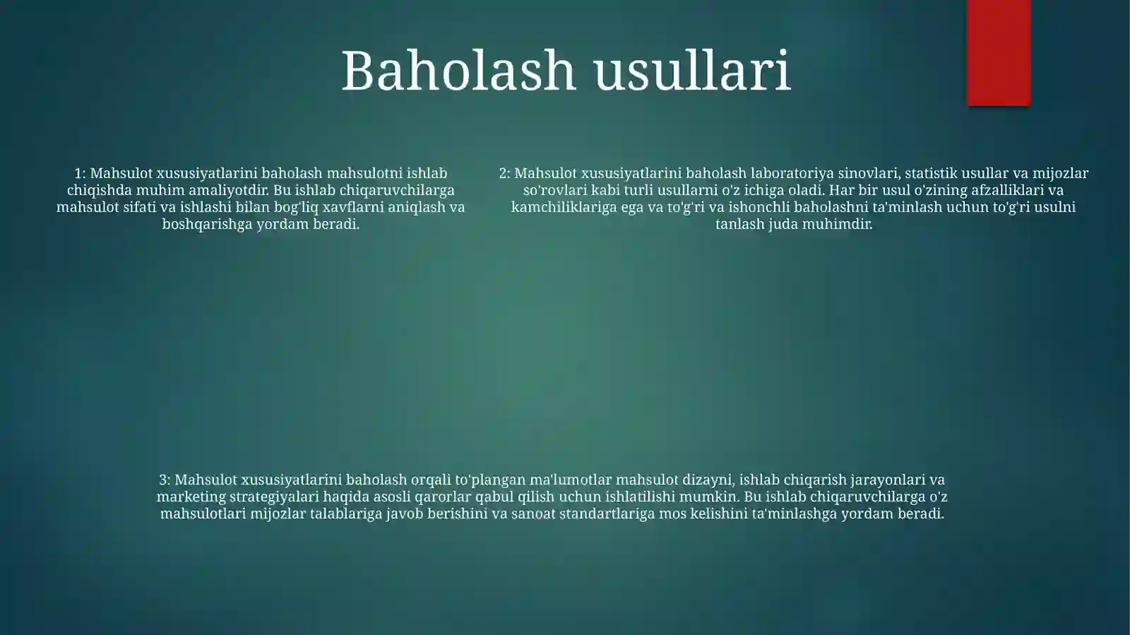 Mahsulot Sifatini Darajasini Baholash Taqdimot 4