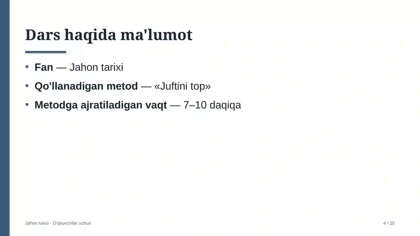 jahon tarixi darslarida juftini top metodidan foydalanish 9889 4