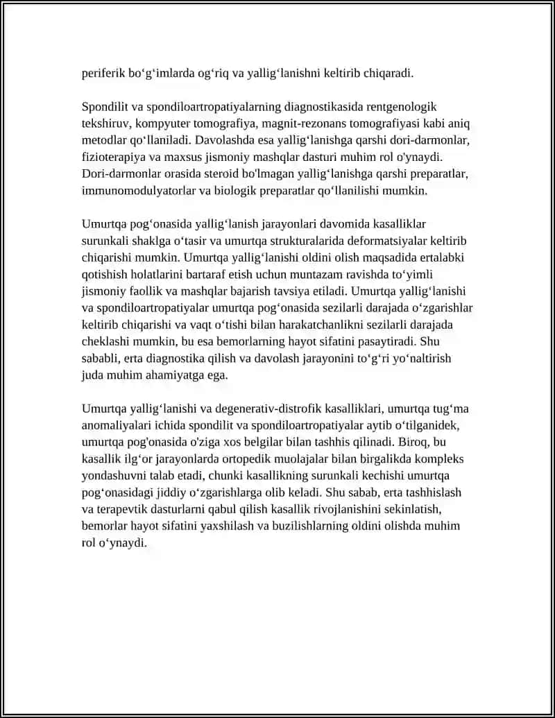 UMURTQA YALLIG'LANISHI VA DEGENERATIV -DISTROFIK KASALLIKLARI.UMURTQA TUGʻMA ANOMALIYALARI 4