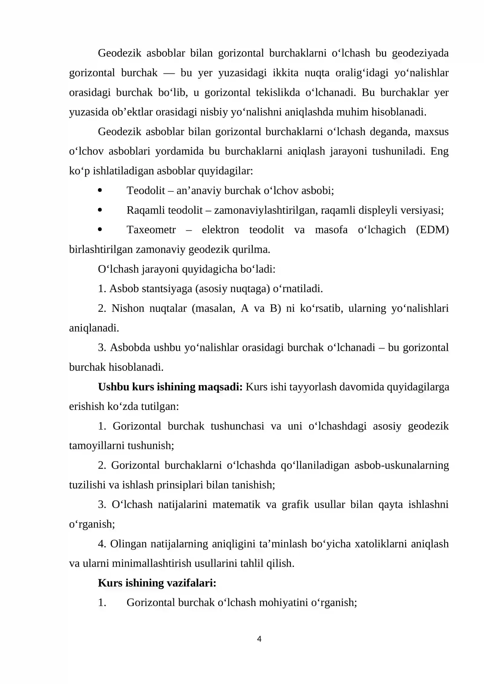 Geodezik asboblar bilan gorizontal burchaklarni o'lchash 4