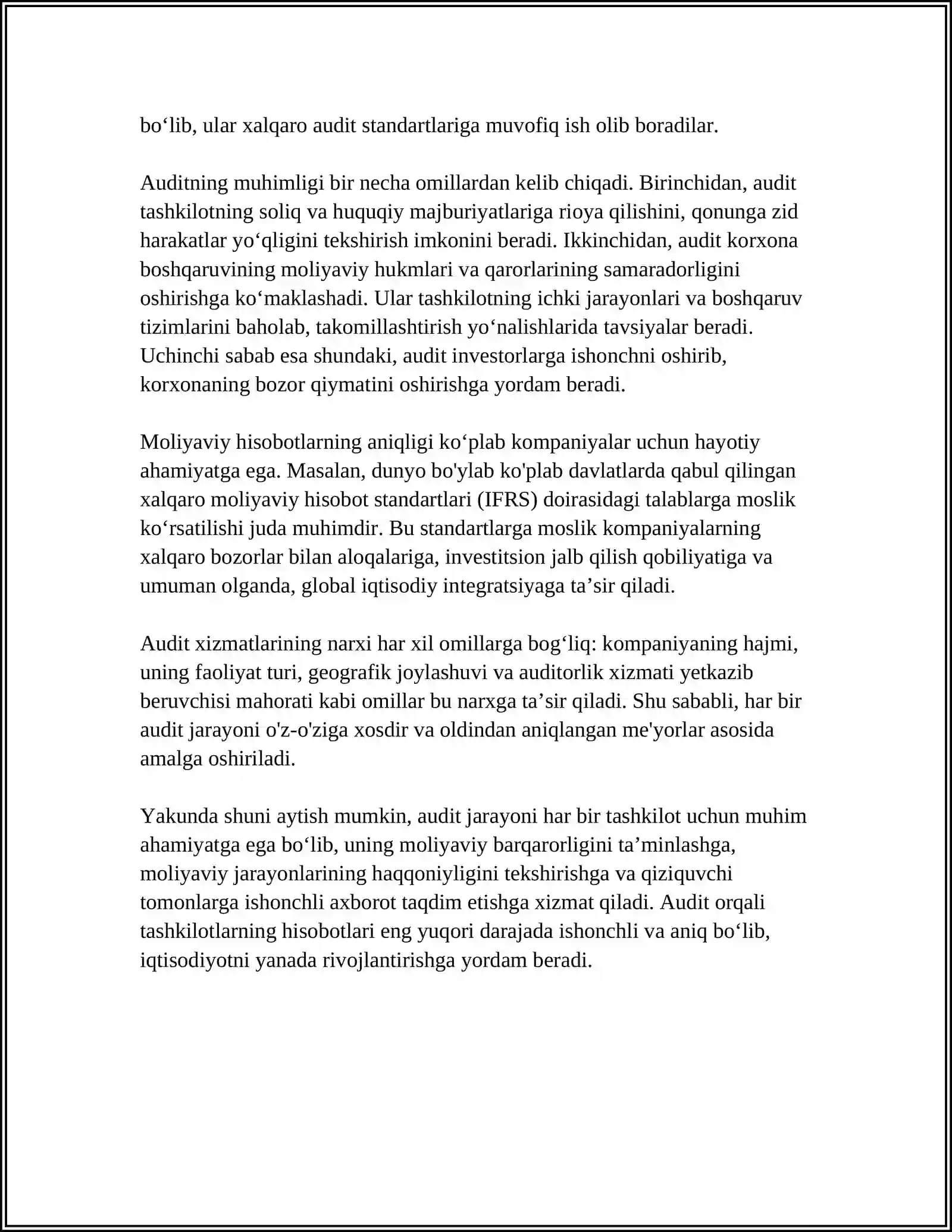O‘zbekiston Respublikasining Moliyaviy Nazorat Tizimida Auditning Tutgan O‘rni 4