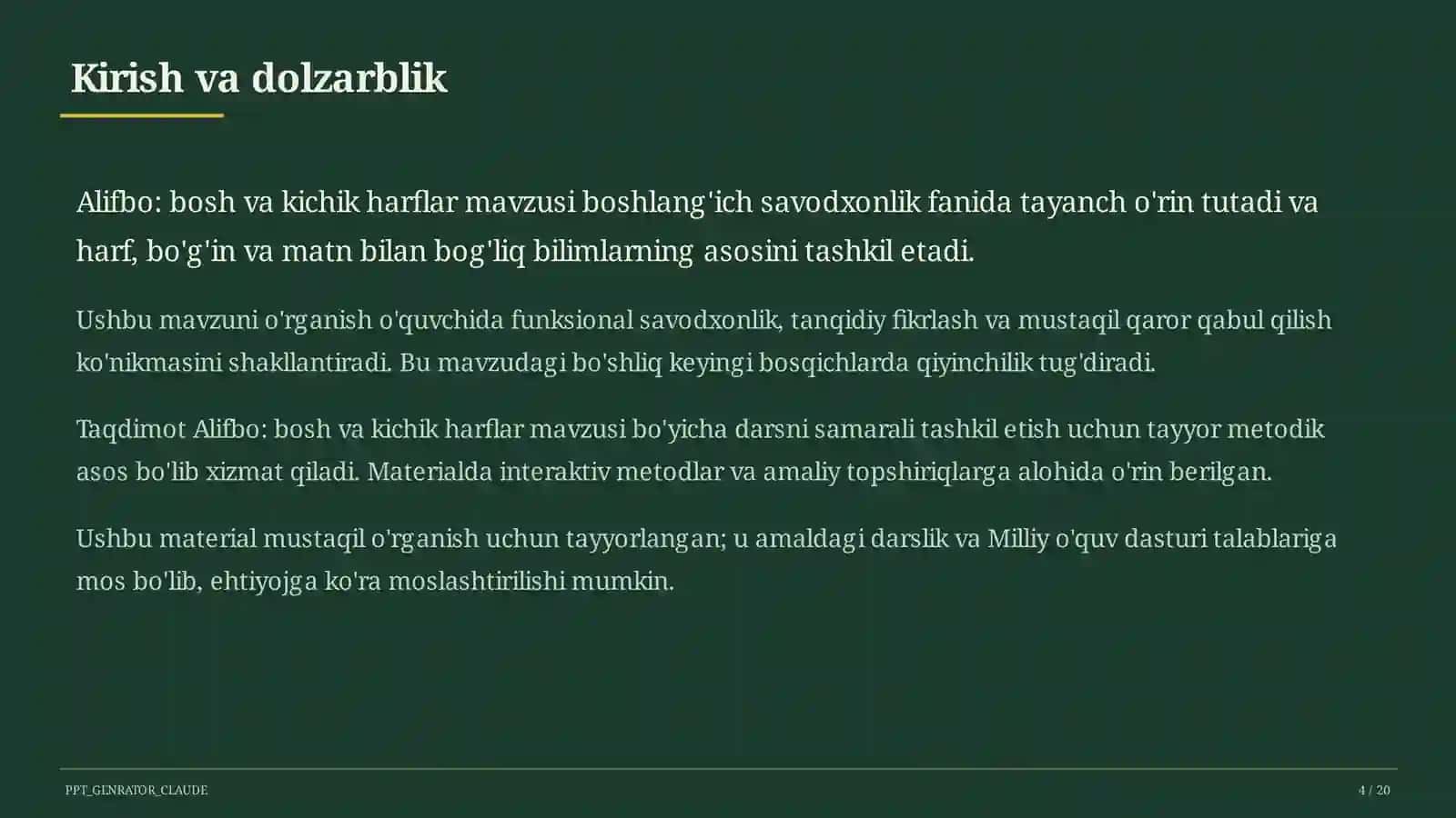 Alifbo: bosh va kichik harflar (1-sinf) 4