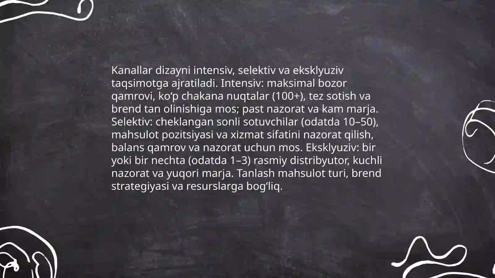 Strategik Marketingda sotish kanallari boʻyicha strategik qarorlar va yondashuvlar 4