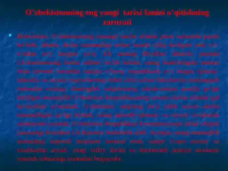 “O‘zbеkistonning eng yangi tarixi” o‘quv fanining prеdmеti, maqsadi va vazifalari 4