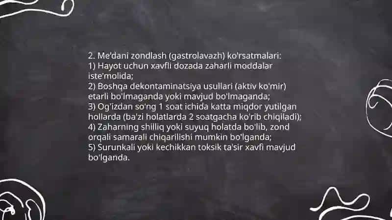 Zaxarlanishlarda yordam ko‘rsatish, me'dani zondlash 4