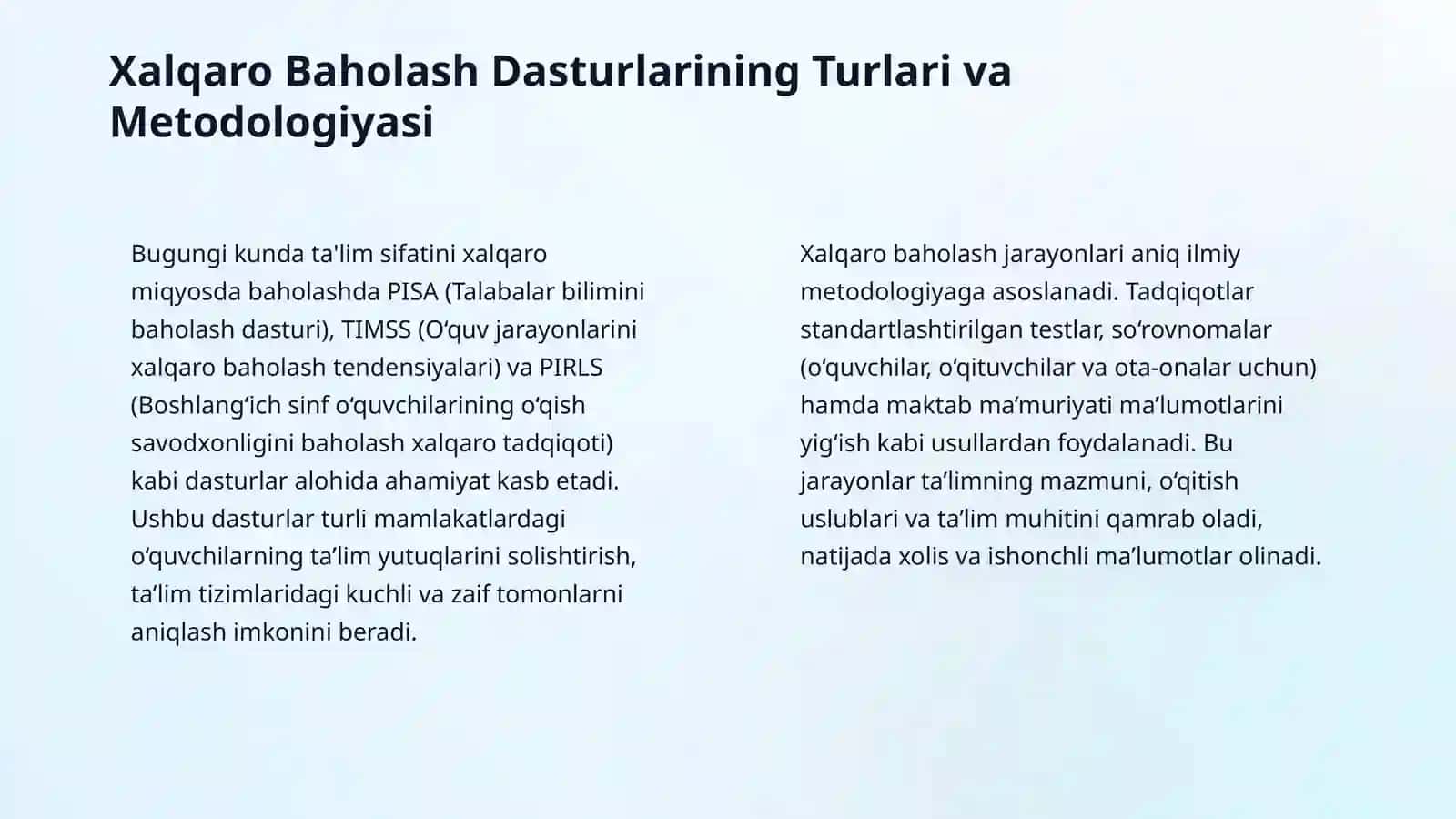 Xalqaro baholash dasturlarining ahamiyati. 4