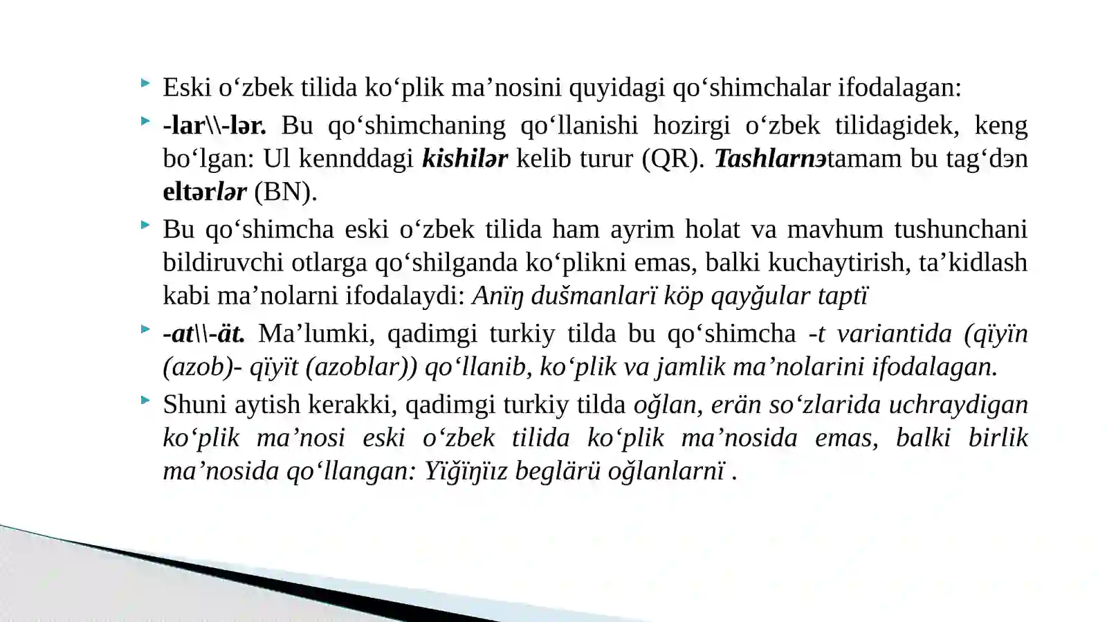 Eski o‘zbek tilida ot so‘z turkumi 4
