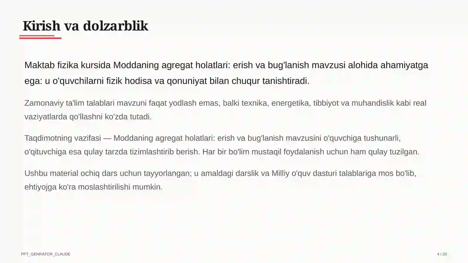 Moddaning agregat holatlari: erish va bug'lanish (8-sinf) 4