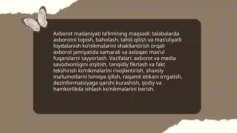 Yangi Oʻzbekistonda media savodxonlik va axborot madaniyati fanining o'qitilishi 4