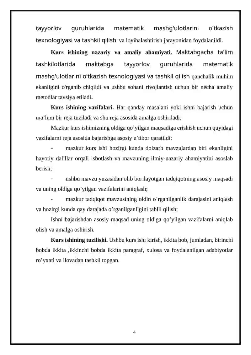 Maktabgacha ta'lim tashkilotlarida maktabga tayyorlov guruhlarida matematik mashg'ulotlarini o'tkazish texnologiyasi va tashkil qilish 4