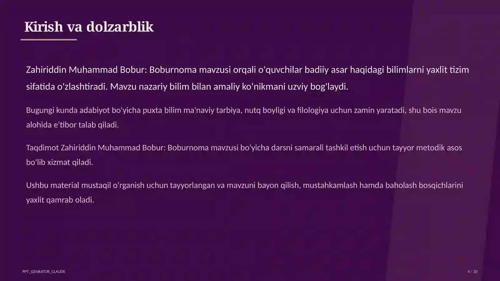 Zahiriddin Muhammad Bobur: Boburnoma (8-sinf) 4