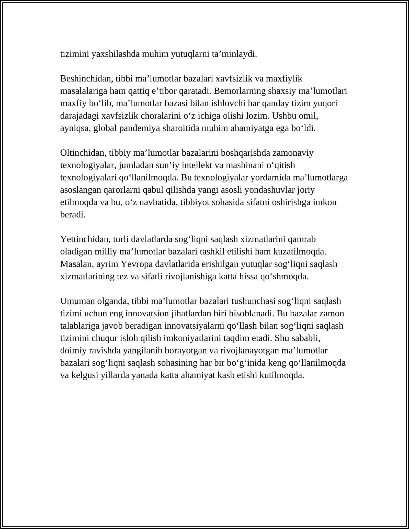 Tibbiyotda ma'lumotlar bazasi loyihalashtirish mutaxassis shifokorning malimotlar bazasini boshqaruvchi tizimdir 4