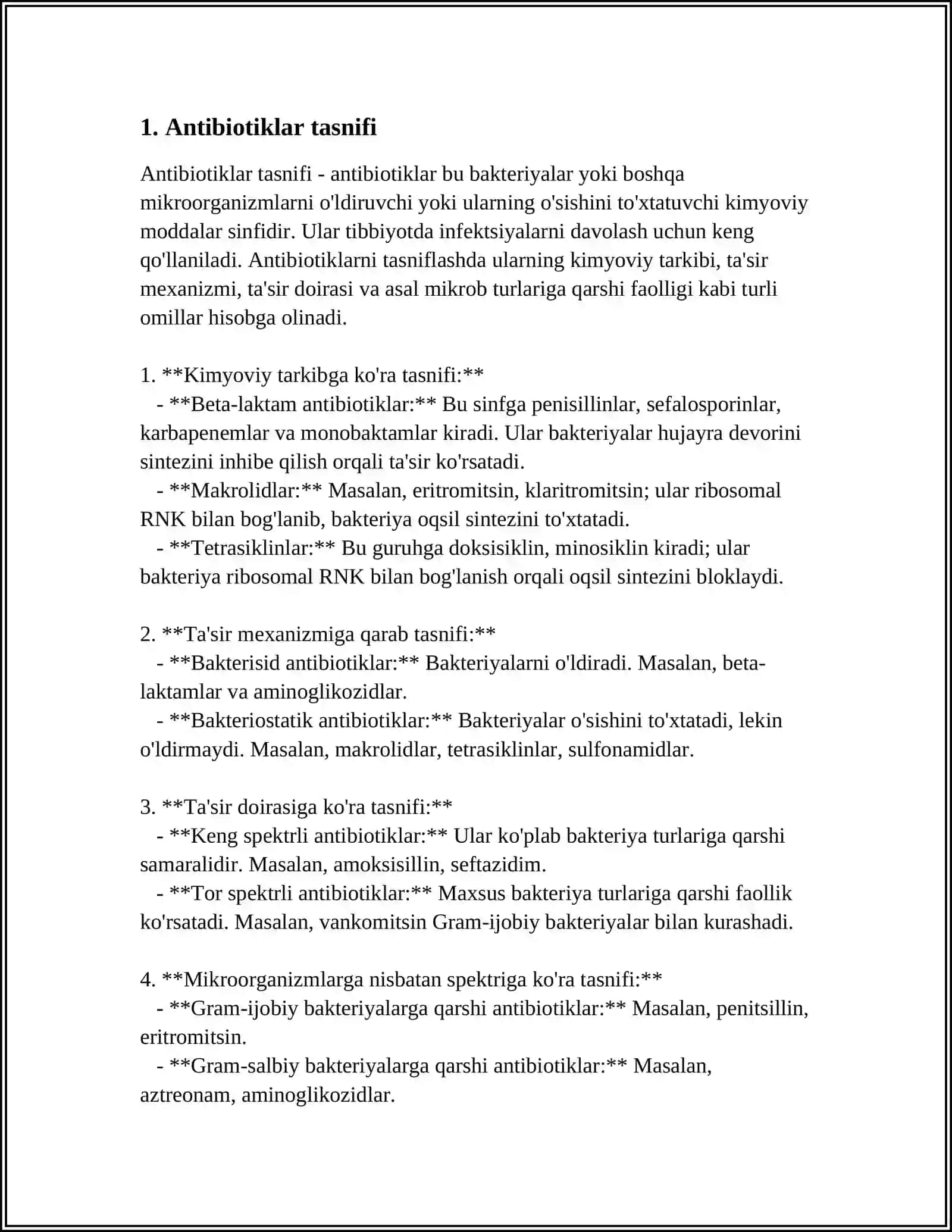 ANTIBIYOTIKLAR TASNIFI.MAKROLIDLAR VA PENSILINLAR HAQIDA TUSHUNCHA 4