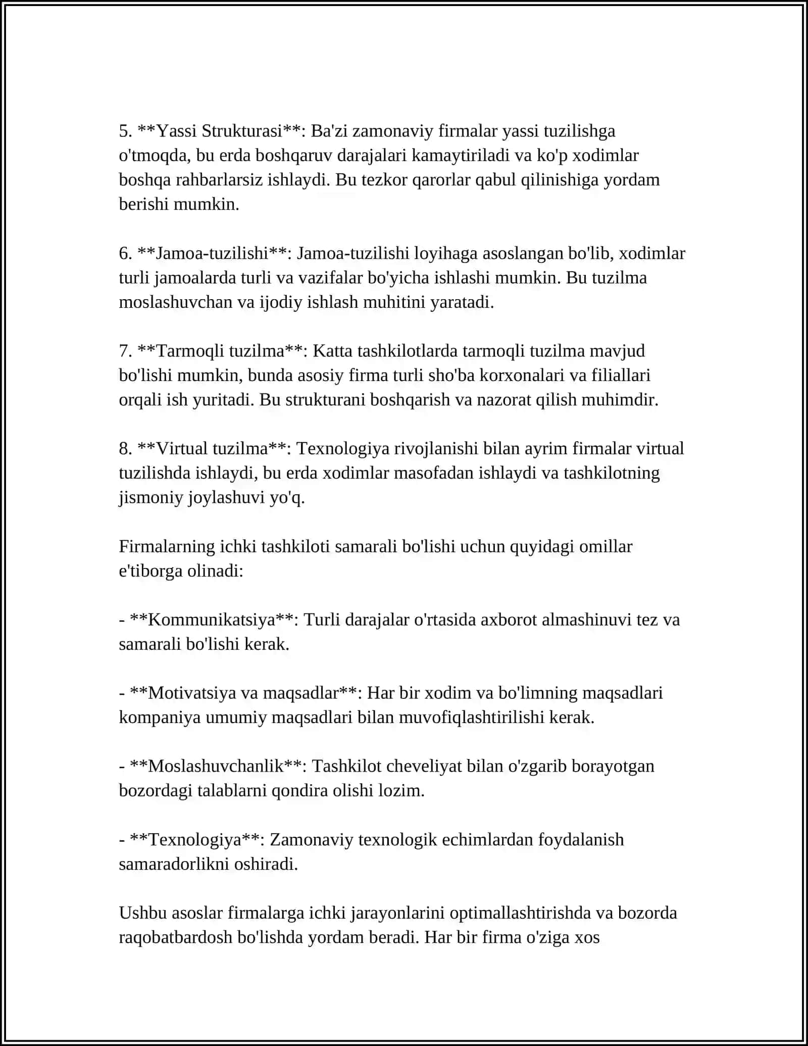 Fermaning ichki tuzilishi hamda firmalar tipologiyasi va ularning rivojlanish traektoriyasi 4