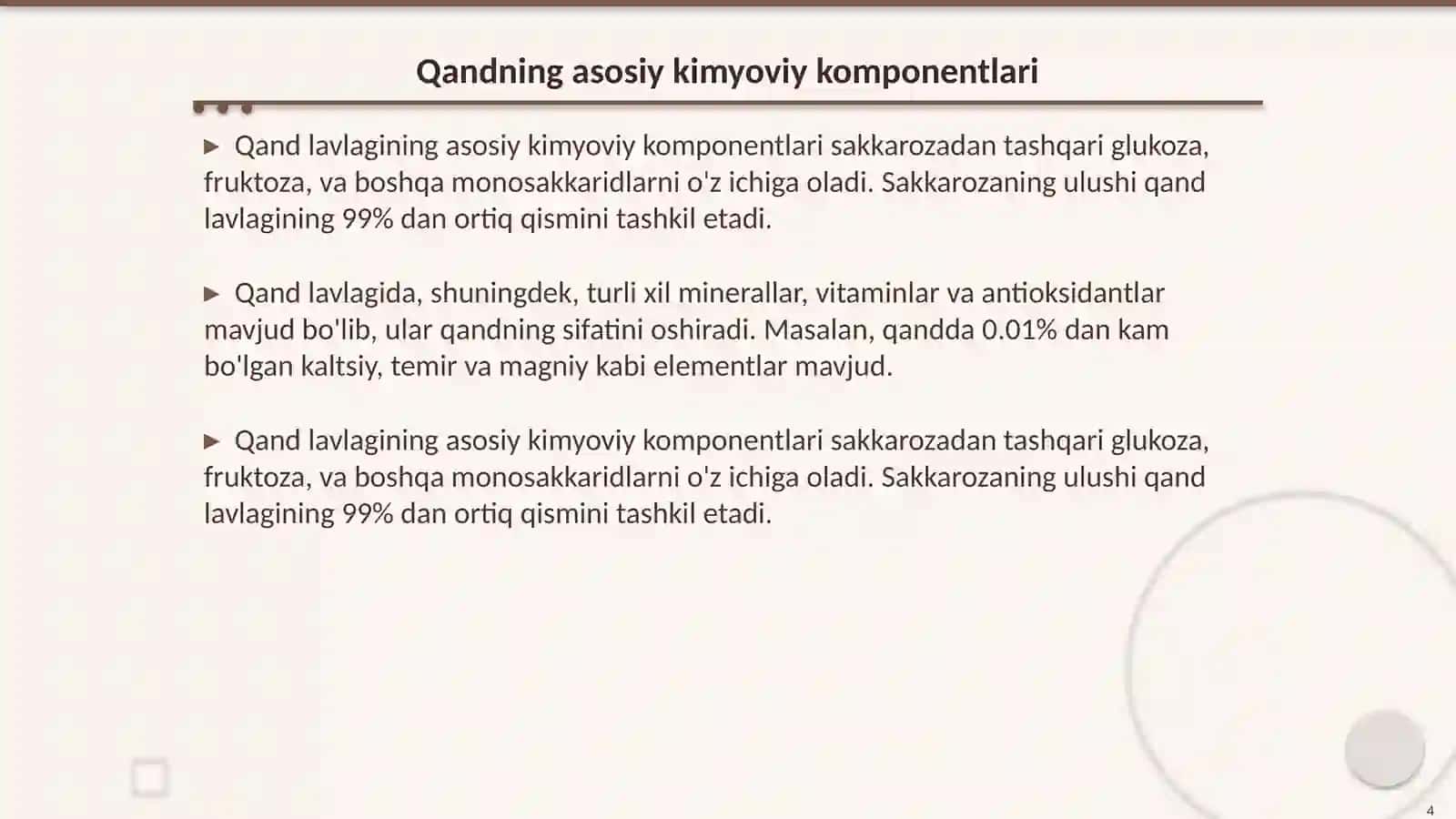 Qand lavlagining kimyoviy tarkibi 4