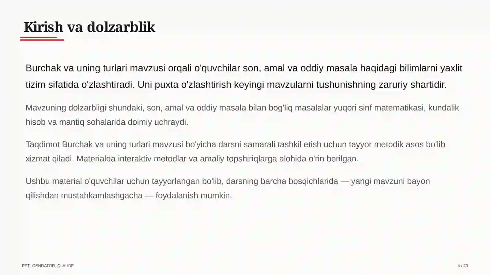 Burchak va uning turlari (4-sinf) 4