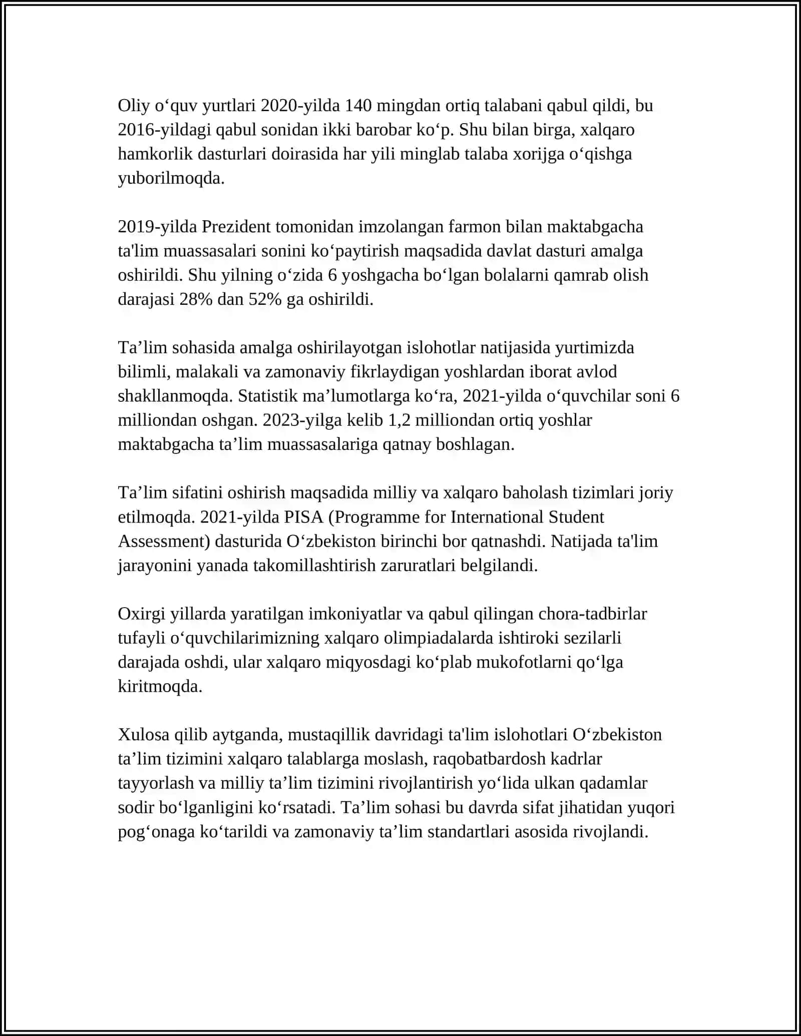 MUSTAQILLIK YILLARDA O'ZBEKISTONDAGI MADANIY VA MANAVIY TARAQQIYOT 4