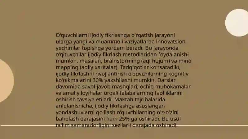 O'quvchilarning mustaqil va ijodiy fikrlarini rivojlantirish yo'llari 4