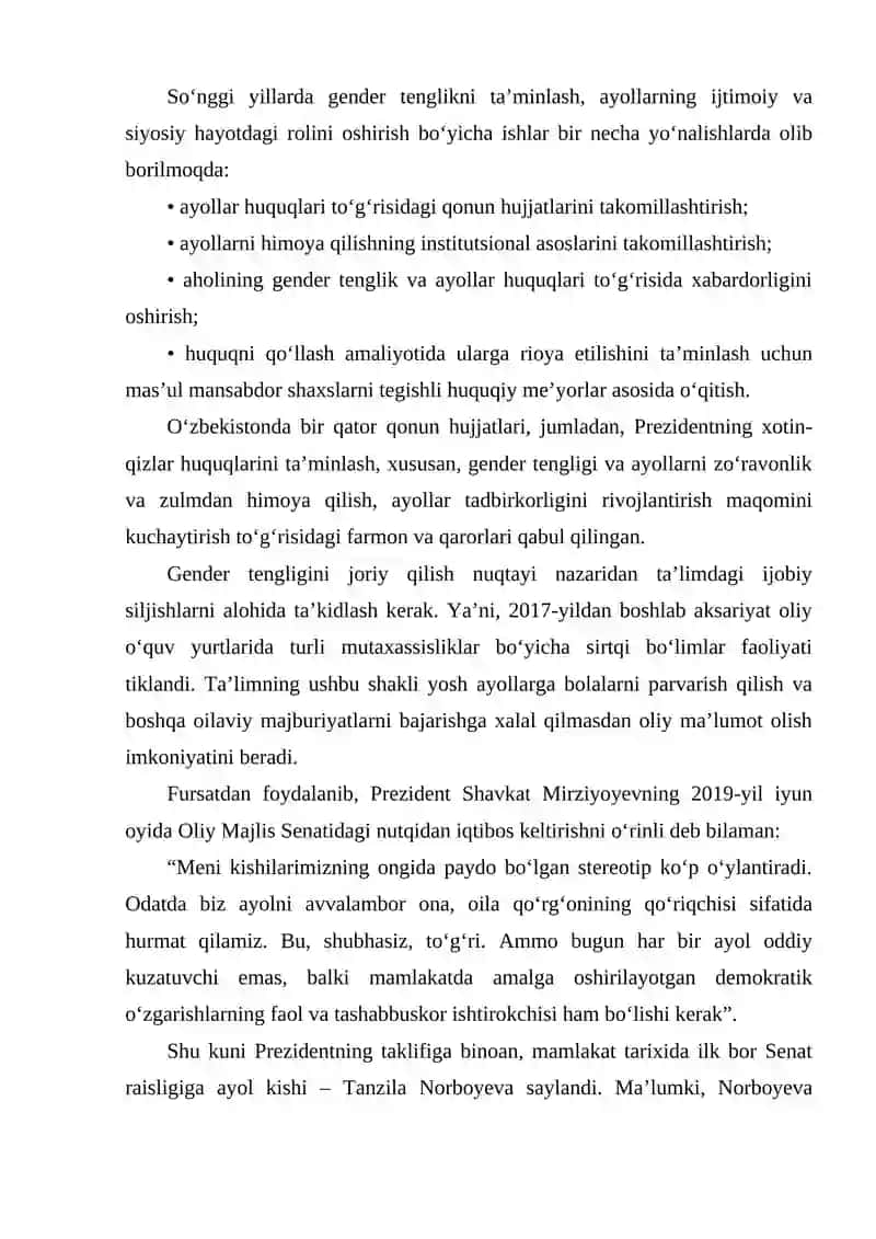 MUSTAQIL O’ZBEKISTONDA XOTIN QIZLAR XIMOYASI 4