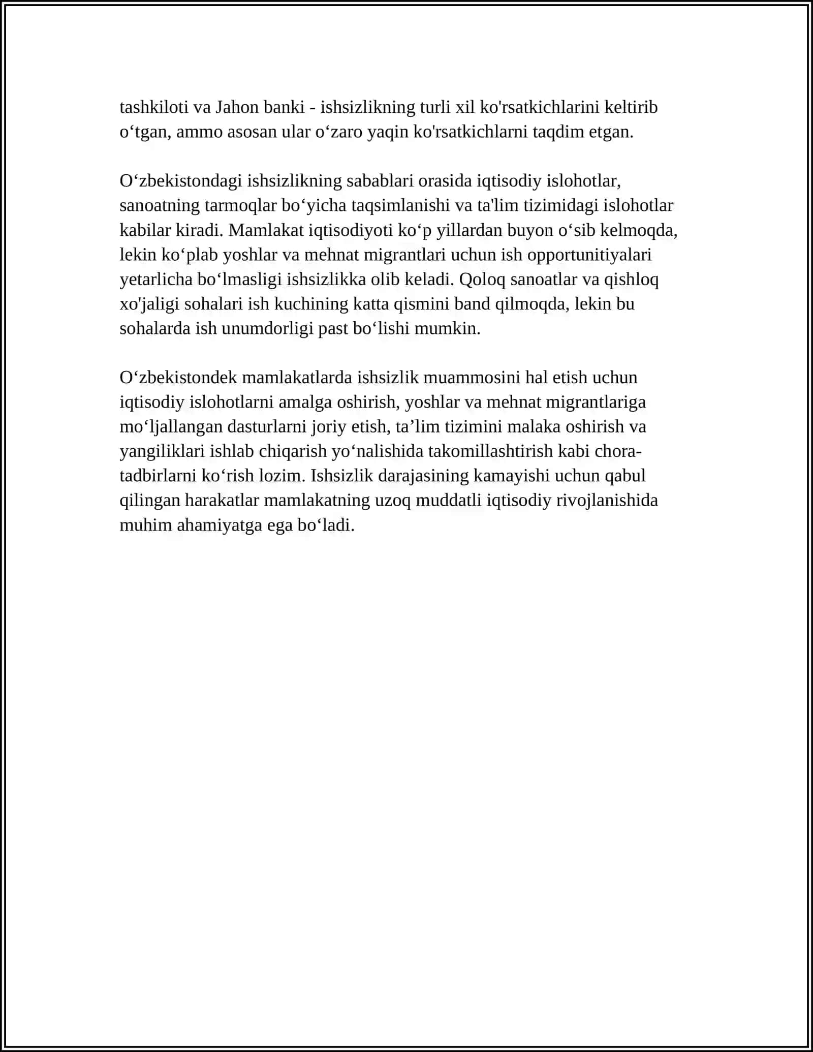 ISHSIZLIK,UNING TURLARI VA O'ZBEKISTONDA BANDLIK MUAMMOLARI 4