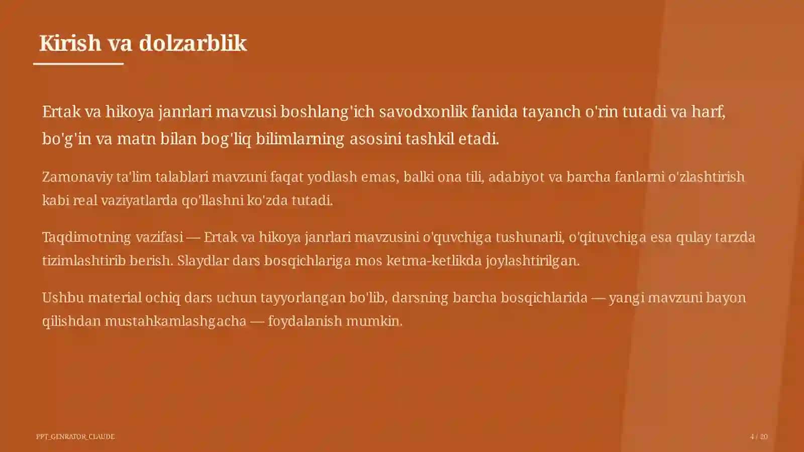 Boshlang'ich sinf: Ona tili va o'qish (1–4) 4
