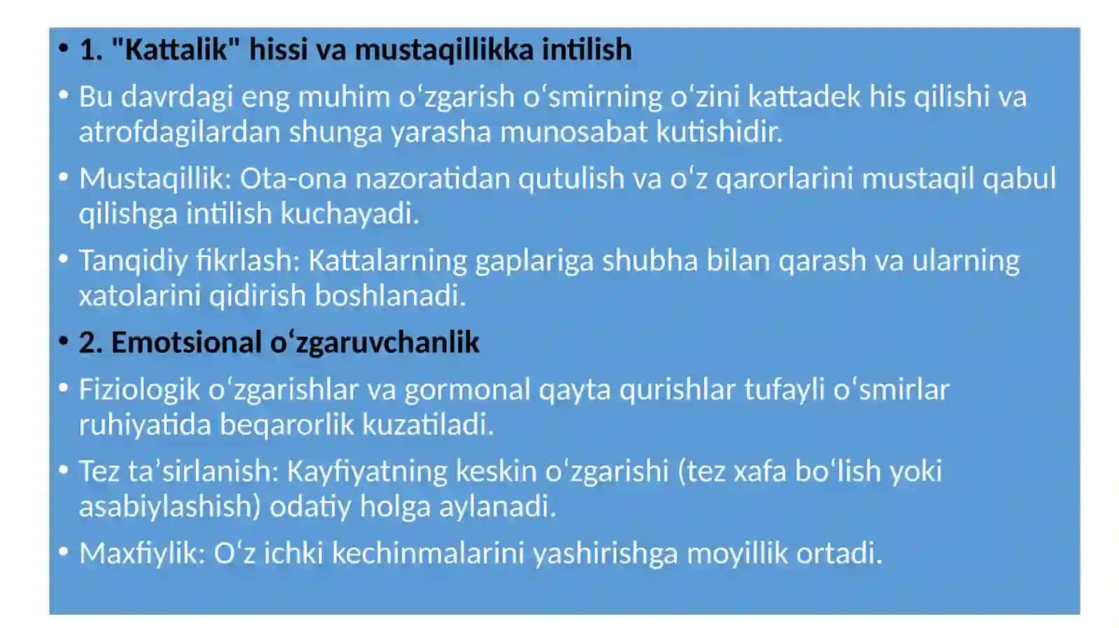 O’SMIRLIK DAVRIDAAXLOQIY ONG RIVOJLANISHI 4