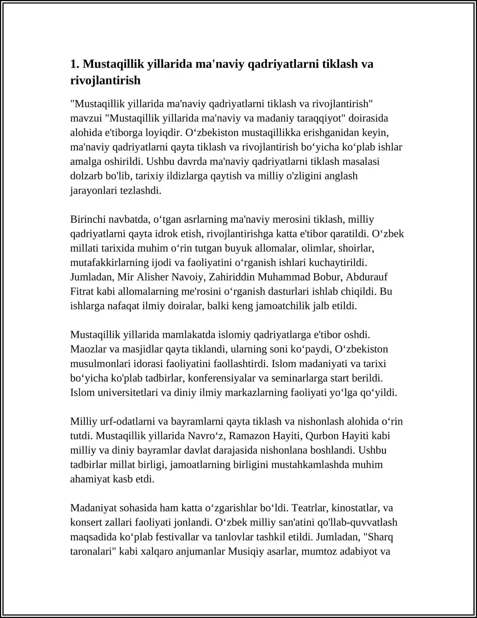 MUSTAQILLIK YILLARIDA MA'NAVIY VA MADANIY TARAQQIYOT 4