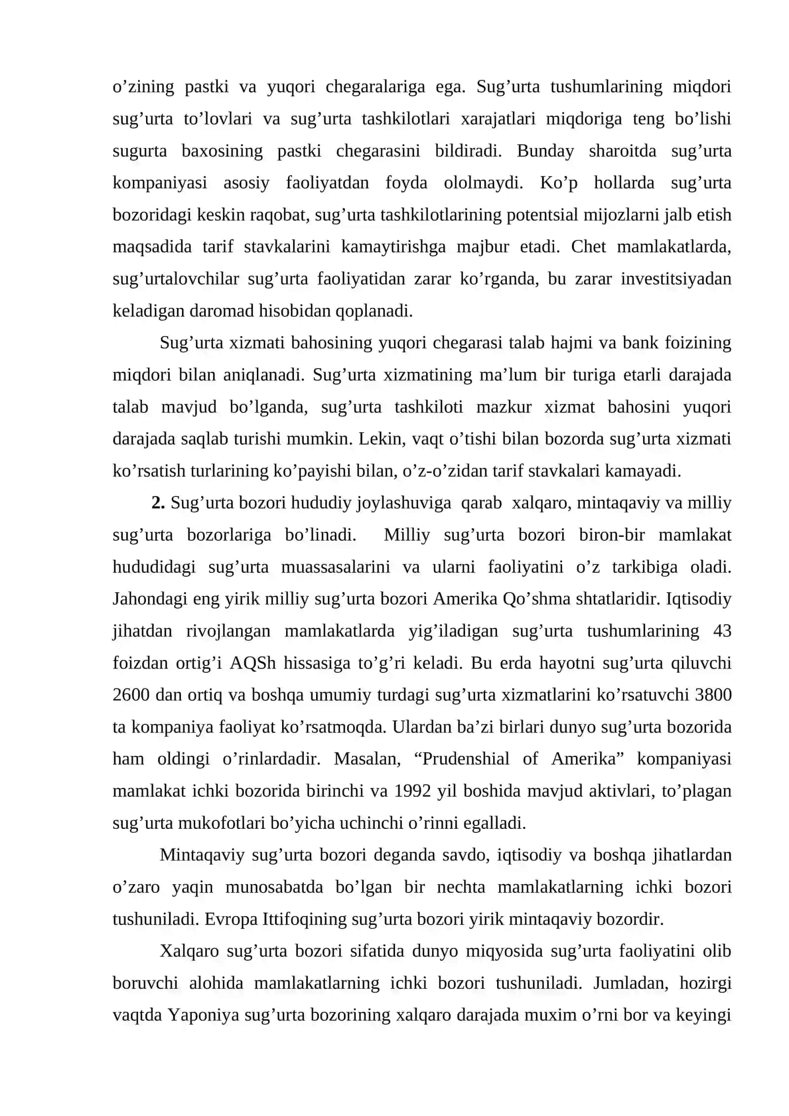 Sug’urta bozori va uni davlat tomonidan tartibga solish 4